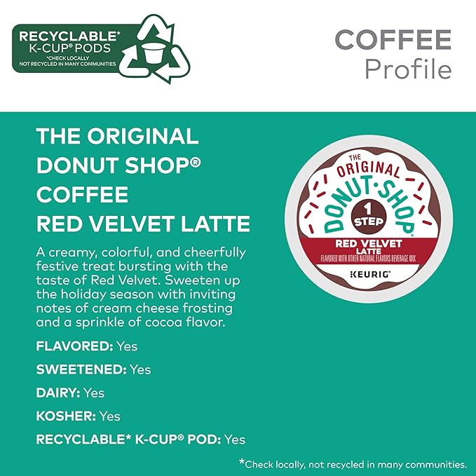 The Original Donut Shop One Step Red Velvet Latte, Keurig Single-Serve K-Cup Pods, Flavored Coffee, 60 Count (6 Packs of 10)