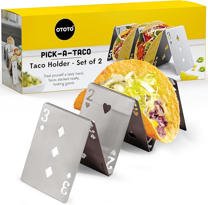 OTOTO Pick-a-Taco Taco Holders Set of 2 - Cool Kitchen Gadgets, Cute Kitchen Accessories, Taco Tray, Taco Shell Holder, Taco Stand, Cards White Elephant Gifts, Kitchen Gifts, Funny Gifts