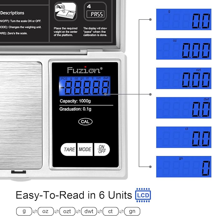 Fuzion Pocket Gram Scale - 1000g/0.1g Digital Mini Travel Food Scale