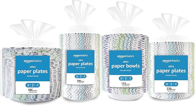 Amazon Basics Ultra Paper Plates, 10 Inch, Disposable, 100 Count
