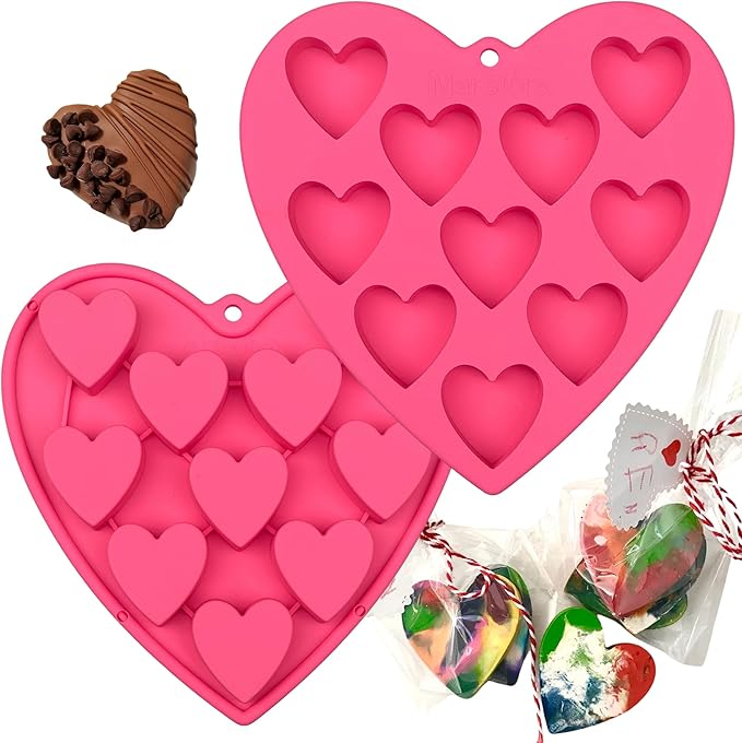Heart Shaped Cake Pans for Baking, Large 2 Inches Heart Molds, 10 Cavities Suitable for Ice Cube Mold, Chocolate Mold, Valentines Silicone Molds (2, Pink)