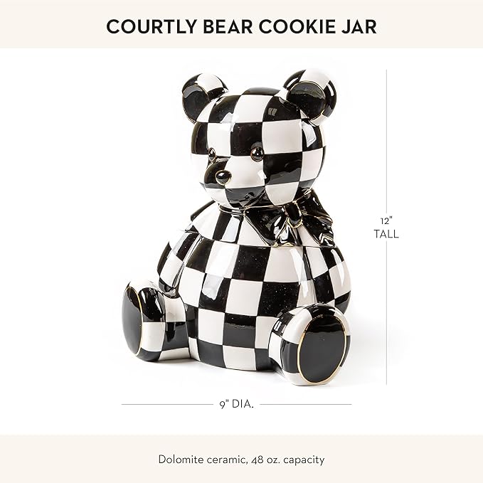 MACKENZIE-CHILDS Courtly Bear Cookie Jar, Cute Cookie Jar for Kitchen or Dining Room