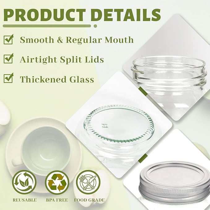 8 oz Glass Mason Jars, 24 Pack Clear Glass Jars with Regular Lids, Canning Jars for Honey, Yogurt, Wedding Favors, Food Storage, Vegetables, Includes 40 Black Labels