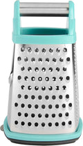 KitchenAid Gourmet 4-Sided Stainless Steel Box Grater for Fine, Medium and Coarse Grate, and Slicing, Detachable 3 Cup Storage Container and Measurment Markings, Dishwasher Safe, 10 inches tall, Aqua