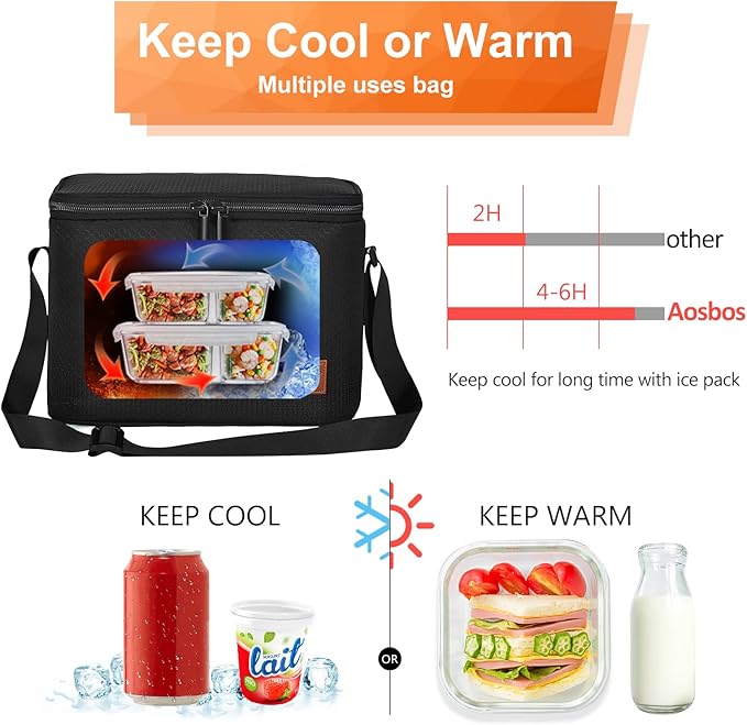 Aosbos Lunch Box for Men, Insulated Lunch Bag Adults, Leakproof Cooler Lunch Boxes, Reusable Food Containers, 7.5L Loncheras Para Hombres, Honeycomb Black