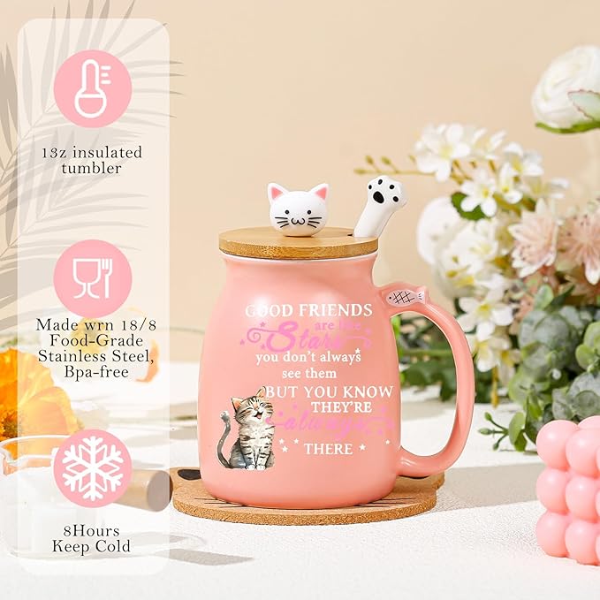 Friendship Gifts for Women Cat Mug Unique Birthday Gifts for Women Cute Stuff Kawaii Tea Cup Christmas Gift Bestie Friend Gift For Woman Cat Lovers hemed Gifts for BFF Coworker Sister