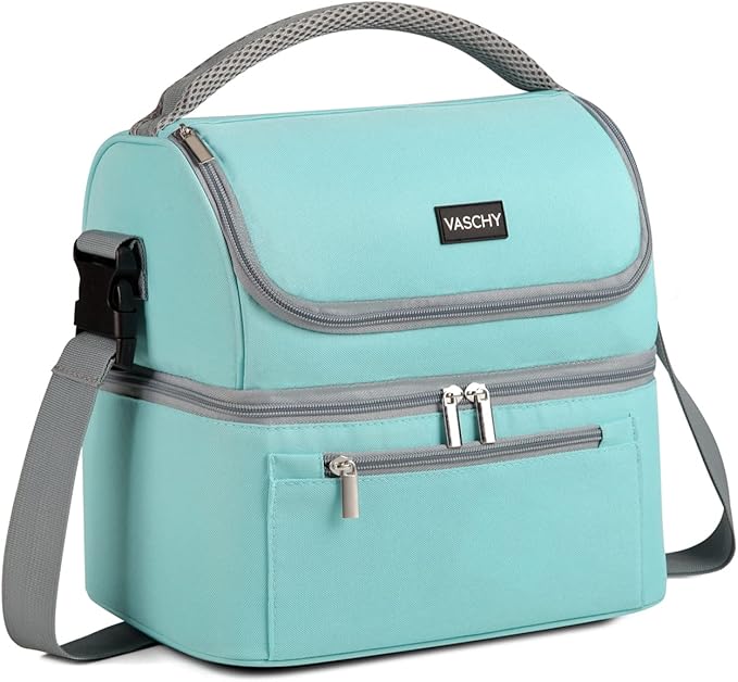 VASCHY Lunch Bag for Women, Insulated Lunch Box Leak-proof Cooler Bag in Dual Compartment Lunch Tote for Men, Women, 14 Cans (Turquoise)