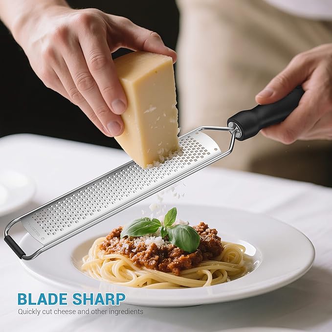 Lemon Zester & Cheese Grater – Sharp Stainless Steel Grater for Citrus, Parmesan, Garlic, Chocolate & Ginger, Non-Slip Grip, Safety Cover & Cleaning Brush