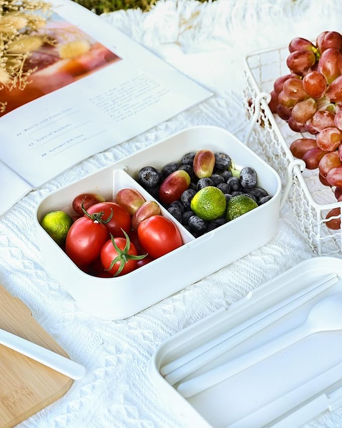 Bento Box Adult Lunch Box Containers - Japanese, Natural Bamboo Lid, Microwave safe, Dishwasher Safe, Small, Bpa free, Women, Cutlery & Chopsticks