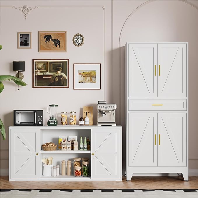 71" Tall Pantry Storage Cabinet with Drawer and Adjustable Shelves, Freestanding Tall Kitchen Cupboard Storage Cabinet for Kitchen,Dining Room, Living Room, White