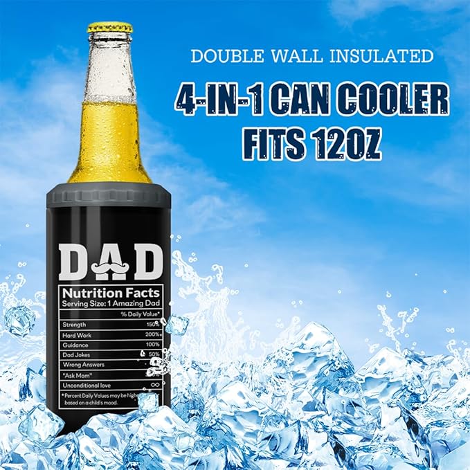 SANDJEST 4-in-1 Dad Tumbler Gifts for Dad from Daughter Son - 12oz Dad Nutrition Facts Can Cooler Tumblers Cup - Stainless Steel Insulated Cans Coozie Christmas, Birthday, Father's Day Gift for Daddy