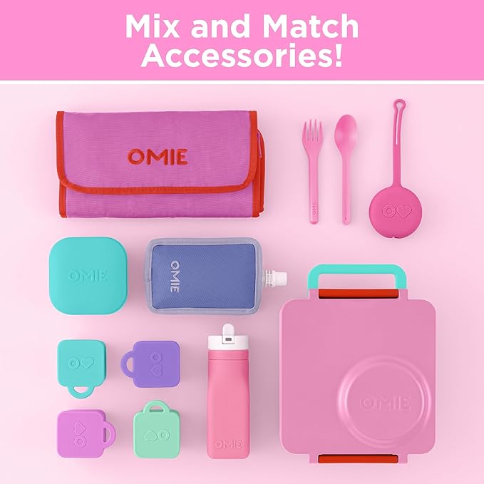 OmieBox Bento Box for Kids - Insulated Bento Lunch Box with Leak Proof Vacuum Insulated Food Jar - 3 Compartments, Two Temperature Zones (Pink Berry)