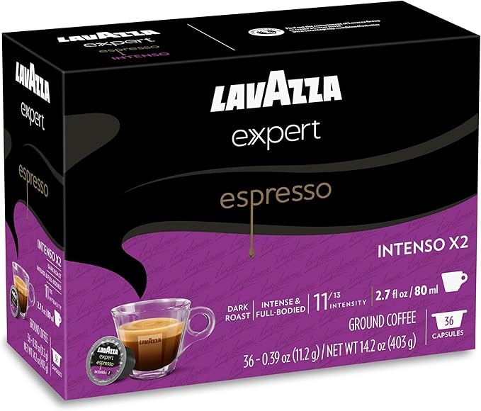 Lavazza Expert Espresso Intenso Double Shot Capsules, Dark Roast, Arabica and Robusta Blend, Compatible with Lavazza Classy Machines (36 Capsules)
