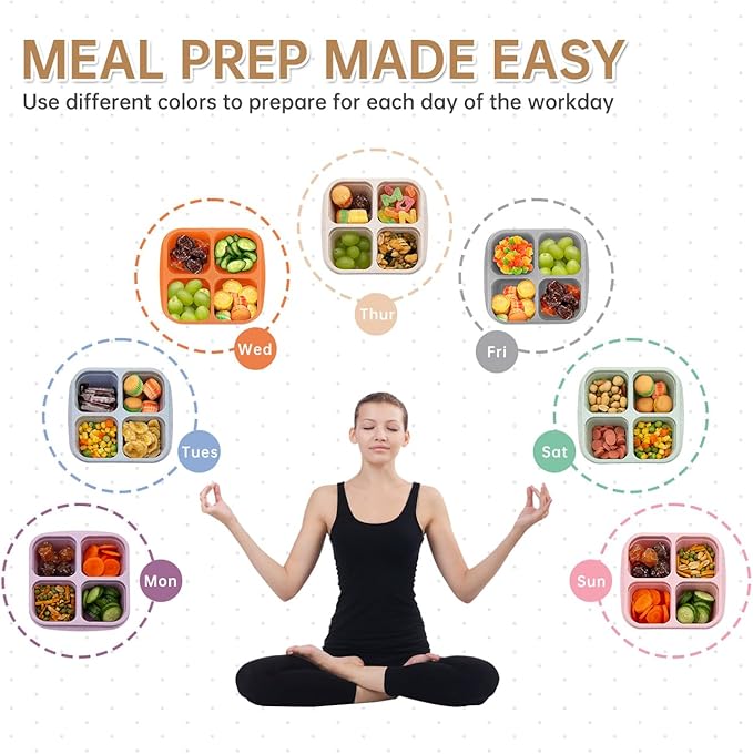 7 Pack Bento Lunch Box ，4 Compartment Snack Containers，Divided Meal Prep Lunch Containers, Kids/Toddle/Adults,Food Storage for School, Work and Travel