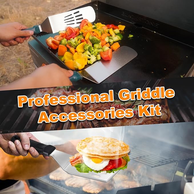 Griddle Accessories BBQ Grill Set - 20pcs Stainless Steel Barbecue Tools Kit for Blackstone with Griddle Spatula Basting Cover Grill Mats Carry Bag for Camping,Flat Top Camp Chef Utensil
