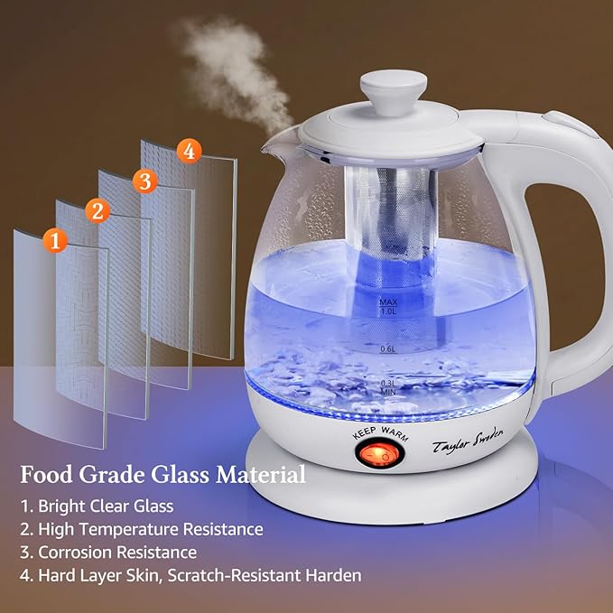Taylor Swift Electric Kettle with Tea Infuser, 1L Small Electric Kettle with Keep Warm, LED Light Hot Water Boiler & Heater for Coffee & Tea, Auto Shut-Off & Boil Dry Protection, BPA Free, White