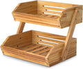 2 Tier Wooden Fruit Basket For Kitchen, Bread Vegetable Fruit Basket Bowl Stand, Farmhouse Fruit Bowl for Countertop, Large