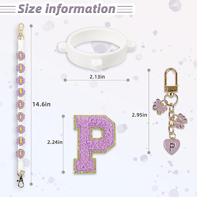 Cute Letter Charm Set Compatible with Owala Water Bottle 24 oz, 32 oz, 40 oz, Owala Kids, Owala Coffee Tumbler, Owala FreeSip – Includes Handle Strap, for Owala Accessories & Stanley Cup Accessories