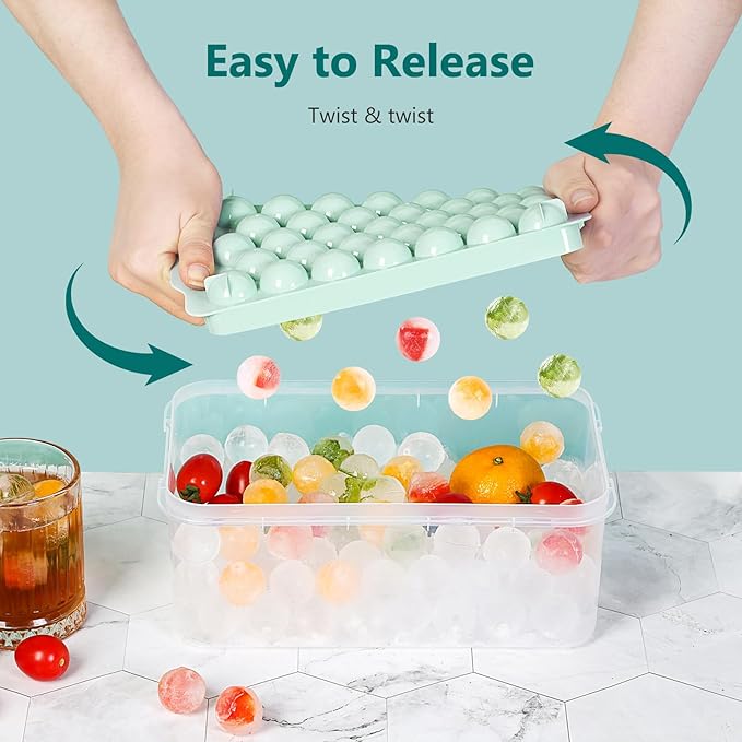 3 Pack Ice Trays for Freezer, 99 PCS Ice Cube Tray with Lid and Bin, Round Ice Cube Mold, Circle Ice Maker for Chilling Drinks (1 inch, Green)
