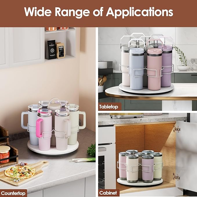 Water Bottle Organizer for Stanley 20/30/40oz, Rotating Stanley Cup Organizer Holder, Bottle Organizer for Stanley Simple Modern Owala Yeti, Tumbler Lazy Susan, White