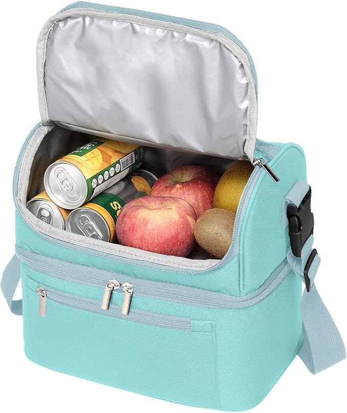 VASCHY Lunch Bag for Women, Insulated Lunch Box Leak-proof Cooler Bag in Dual Compartment Lunch Tote for Men, Women, 14 Cans (Turquoise)