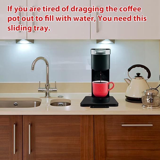 Coffee Maker Sliding Tray,Kitchen Caddy Sliding Tray for KitchenAid Stand Mixer Coffee Pot Slider Under Cabinet Appliance Toaster Blender Air Fryer Countertop Storage Moving Slider(9"W x 14.5"D)