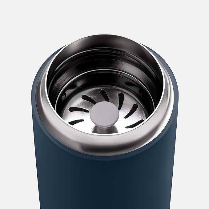 Fellow 16 oz Carter Move Travel Mug - Vacuum-Insulated Stainless Steel Travel Coffee Mug - Coffee Tumbler with Ceramic Interior and Splash Guard - Stone Blue