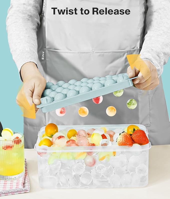Ice Cube Trays with Lid and Bin, 1.0 IN Small Round Ice Cube Mold for Freezer - Easy Release Stackable Ice Ball Maker for Cocktail, Whiskey and Drinks,BPA-Free(1.0in/70 balls&box)