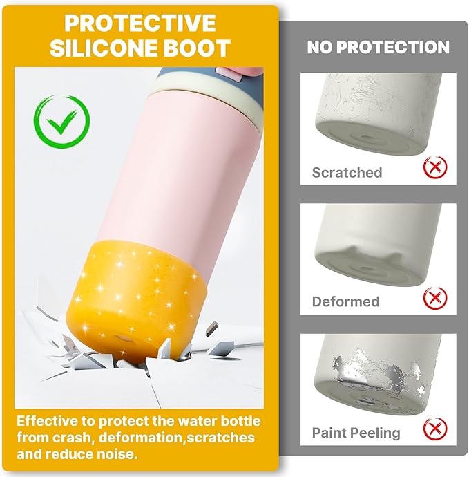 Silicone Water Bottle Boot for Owala 14/16oz, Anti-Slip Protective Sleeve Bottom Bumper Protector for Owala Kids 12 oz Tumbler, Flip 14 oz and FreeSip 16 oz Water Bottle (Glitter Yellow)