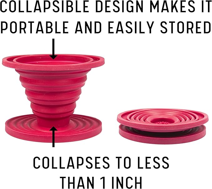 SlickDrip Pour Over Coffee Dripper-Collapsible, Reusable Silicone Coffee Filter Cone-Manual Coffee Brewer Makes One to Two Cups of Strong Brew-Great for Hiking, Camping, Xmas Holiday Gifts