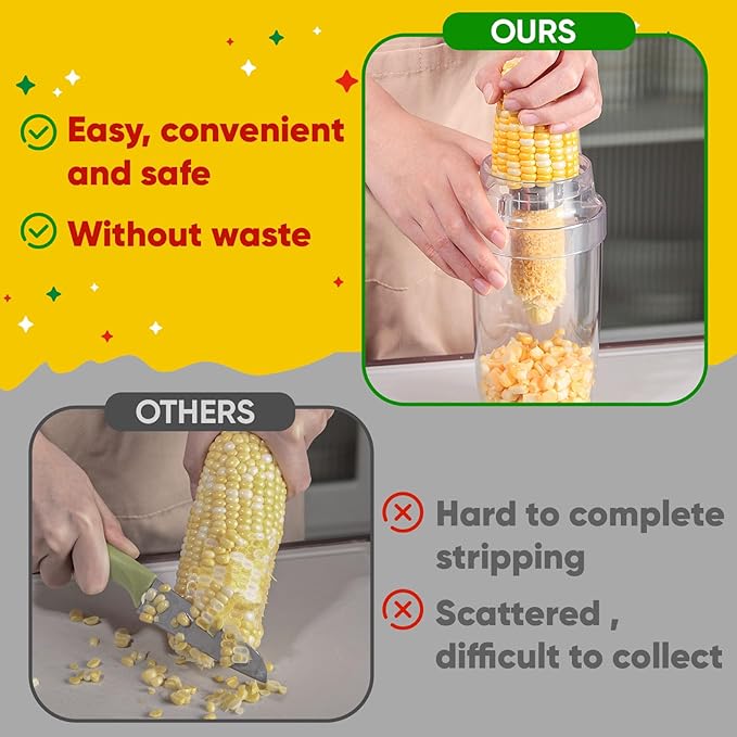 Newness Corn Peeler & Stripper for Corn on the Cob, Safe Blade Hidden Inside, Oversized No-Mess Cup, Serrated Blade for Easy Kernel Removal – Prep Corn in Seconds