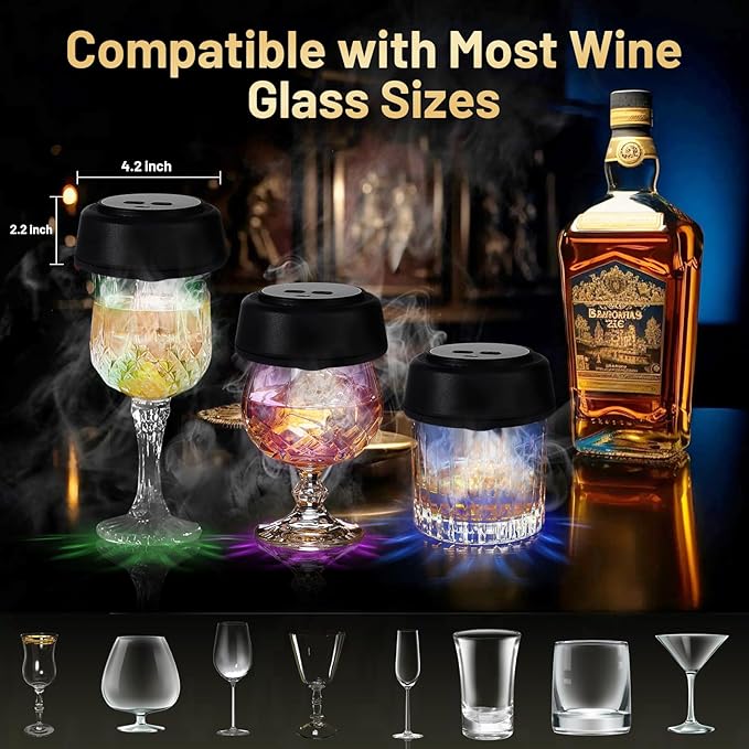 Electric Whiskey Smoker Kit with 6 LED Lights & Rechargeable Built-in Lighter, No Butane Needed, 6 Flavored Wood Chips for Old Fashioned Cocktail Smoker - for Father's Day Gifts for Men, Dad, Husband