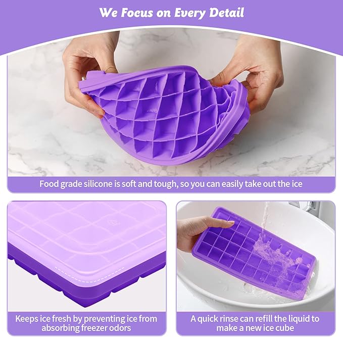 Silicone Ice Cube Tray with Leak-Proof Lid & Storage Bin for Freezer – BPA-Free 36-Piece Nugget Ice Molds, Spill-Resistant Cover & Ice Scoop Container Cover