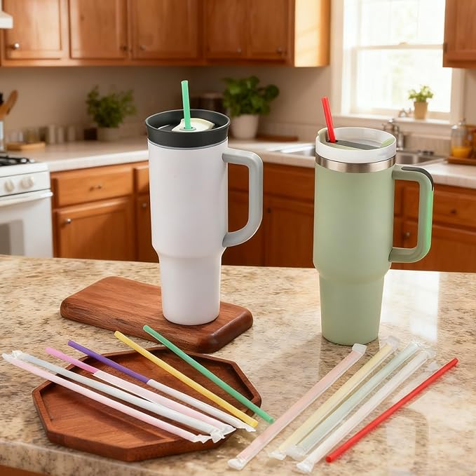 ALINK 100 Pcs Long Disposable Straws for Stanley 40 oz 30 oz Tumbler, 12 inch Colorful Plastic Straws for Stanley, Owala, Yeti 40 OZ 30 OZ Cup, Individually Wrapped