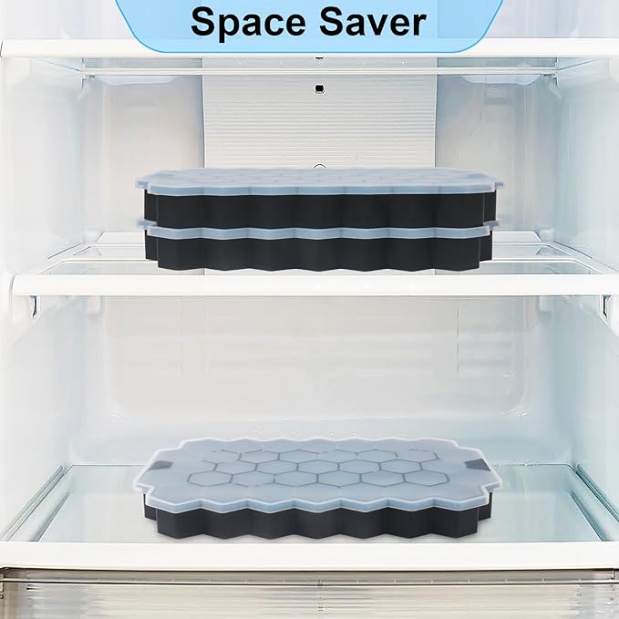 Ice Cube Trays for Freezer with Lid-Silicone Ice Cube Tray with Lid Ice Maker 4 Pack Black,Easy-Release Reusable Ice Cube Coffee Scoop for Coffee Bar Accessories