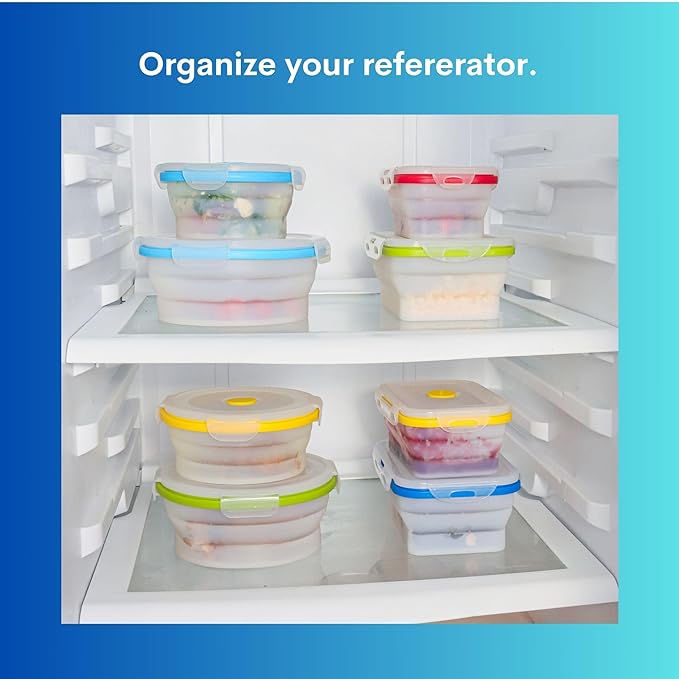 ECOBERI Collapsible Silicone Food Storage Containers, BPA Free, Microwave, Freezer and Dishwasher Safe, Lunch, Meal Prep, Travel, Space-Saving, Set of 5