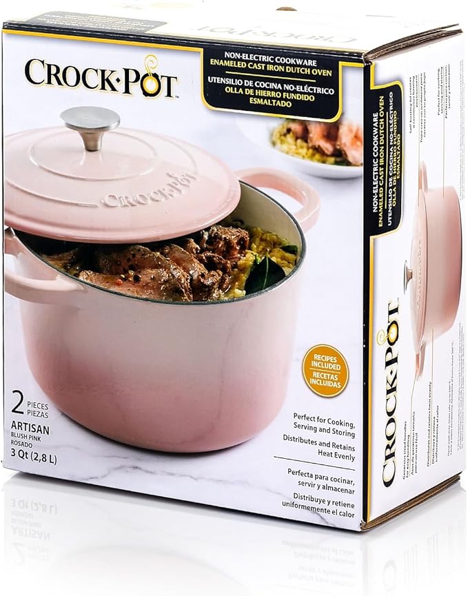 Crock-Pot Artisan Round Enameled Cast Iron Dutch Oven, 3-Quart, Blush Pink