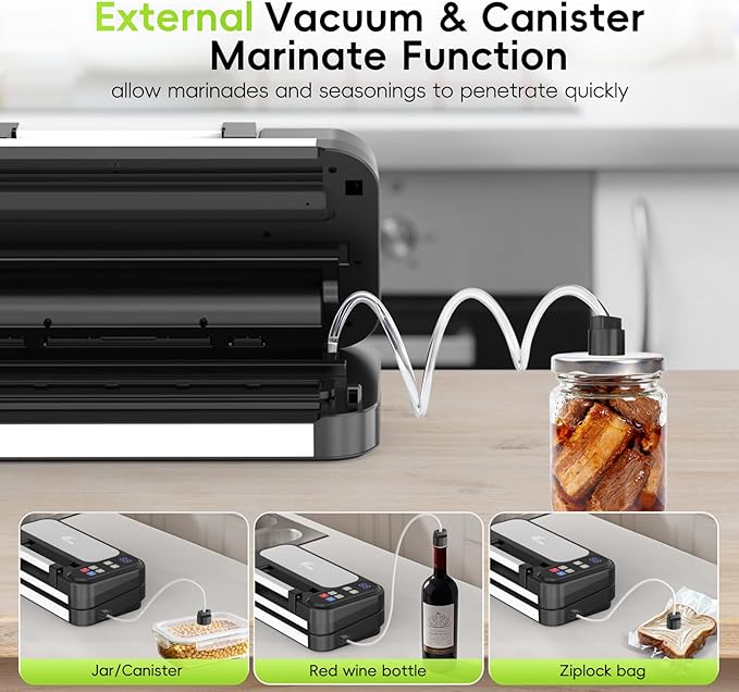 95kpa Vacuum Sealer Machine for Food, Commercial Full Automatic Food Saver Sealer, Meat Vacuum Packing Machine with Bags Storage, Built-in Cutter, Double Heat Seal, Marinate&External Vacuum
