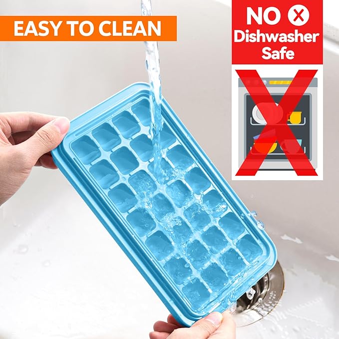 Longzon Ice Cube Tray with Lid and Bin, 56 Pcs Ice Cube Trays for Freezer, Ice Cube Mold, Ice Molds Spill-Resistant Removable Lid & Ice Scoop, Ice Mold for Whiskey Cocktail, Tea, Coffee -Blue