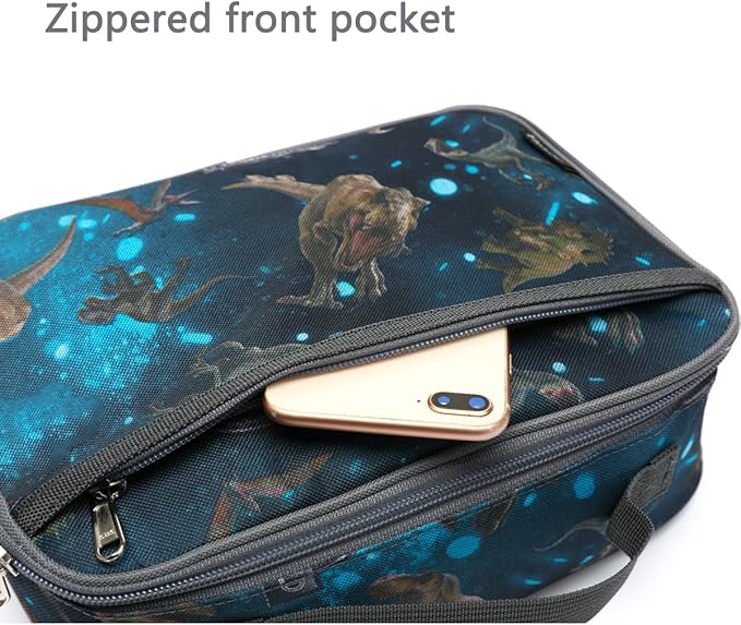FlowFly Kids Lunch box Insulated Soft Bag Mini Cooler Back to School Thermal Meal Tote Kit for Girls, Boys, MyDinosaur