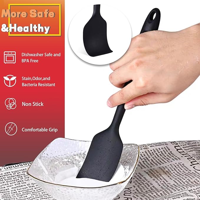 8 Pieces Silicone Spatula, 8.5 inch Non-stick Spatulas with Stainless Steel Core,Heat Resistant-500℉, Food Grade Silicone, Dishwasher Safe, for Mixing,Cooking,Baking (Black)