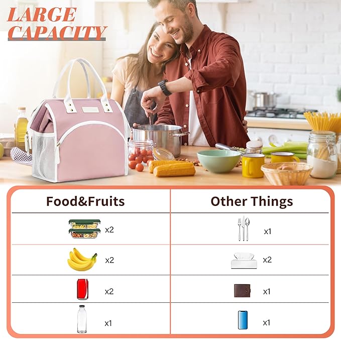 LOKASS Lunch Bag Women Insulated Lunch Box Wide-Open Lunch Tote Bag Large Waterproof Cooler Bag for Work Picnic Hiking Beach（Beige）