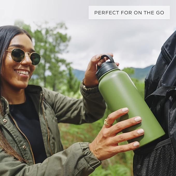 JoyJolt Triple Insulated Water Bottle with Straw Lid AND Flip Lid! 32oz Large 12 Hour Hot/Cold Vacuum Insulated Stainless Steel Bottle. BPA-Free Leakproof Thermos Bottle