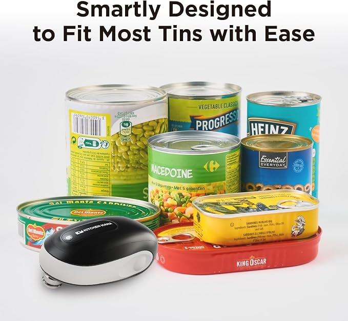 Kitchen Mama One-To-Go Electric Can Opener: One Touch, Auto Stop, Smooth Edge, Lid Lift, Safety, Automatic, Magnetic, Cordless, Battery Operated, Kitchen Appliance for Senior with Arthritis (White)