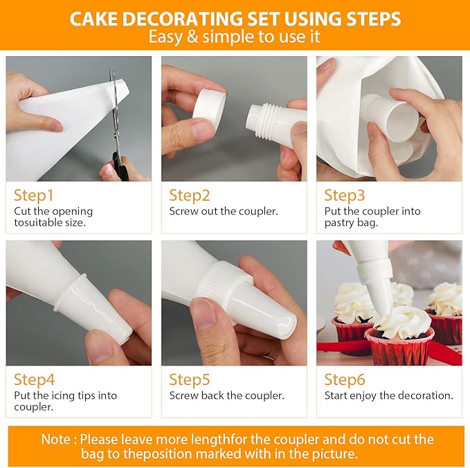 Piping Bags and Tips Set, 100Pcs 14 Inch Icing Bags, Pastry Bags Disposable for Cakes Decorating Tools Supplies with 1 Couplers, 8 Frosting Tips, 6Bag Ties