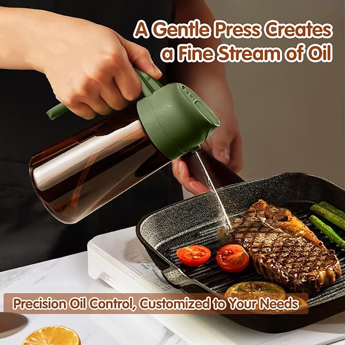 YARRAMATE 2Pcs 16oz/470ml Dark Brown Oil Sprayer for Cooking with Stickers, Food-grade Premium 2 in 1 Olive Oil Dispenser Bottle for Kitchen Gadgets, Air Fryer, Salad, Frying, BBQ (Black&OliveGreen)