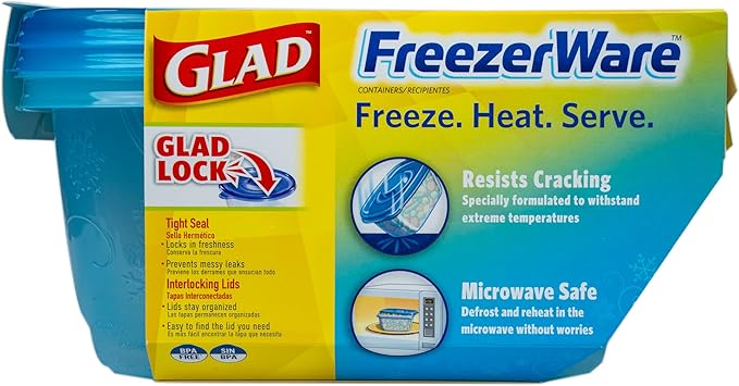 Glad GladWare Freezerware Food Storage Containers - Large Rectangle - Meal Container Holds up to 64 Ounces of Food - Lock Tight Seal, 2 Count - 6 Pack