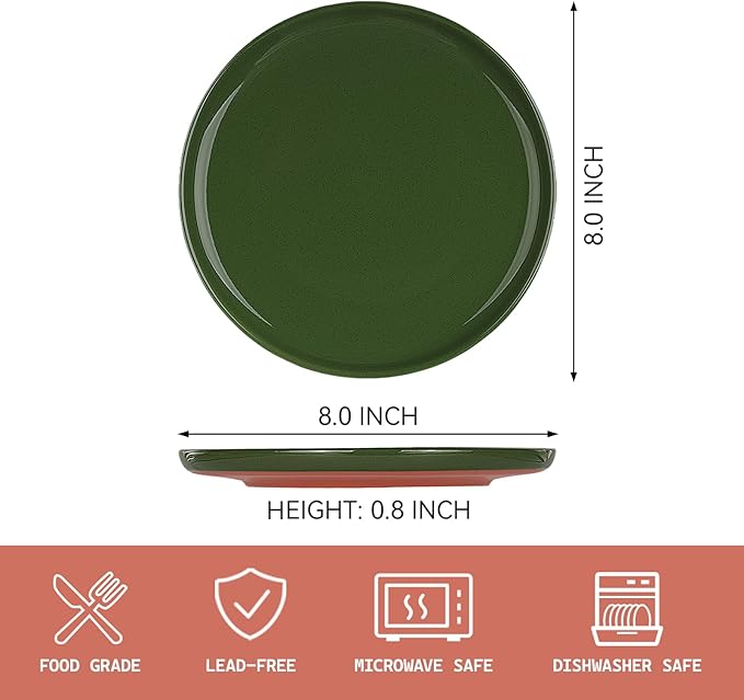GZG Ceramic Dinner Salad Plates Set of 4, 8 Inch Speckled Dinnerware Dessert Plates with Clay-Tone Base, Microwave Oven Dishwasher Safe