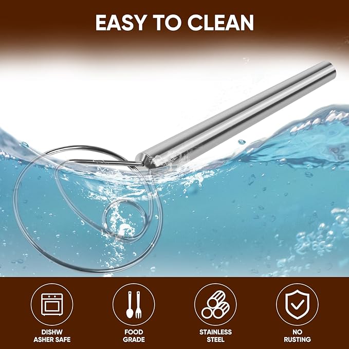 Maxjoy Danish Dough Whisk Stainless Steel Hook Dutch Style Bread Mixer for Sourdough Making Tool