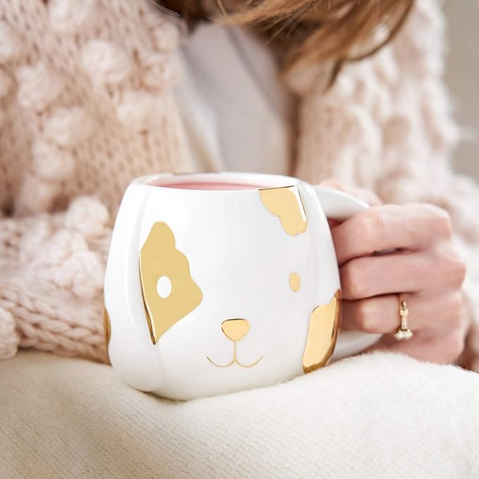Pinky Up Penny Dog Mug, Ceramic Tea Mug, Tea Tumbler Cup, Dog Lover Gifts, Puppy Inspired Tea Cup, Gold Accents, 16oz